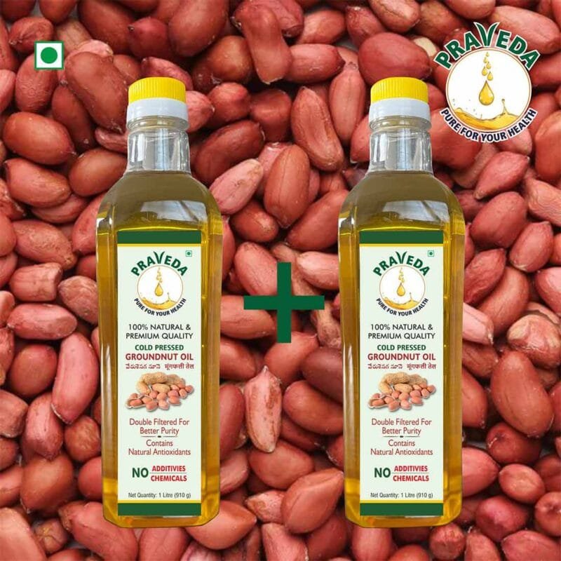 PRAVEDA Coldpress Groundnut Oil - 1+1 Litre (Combo Offer)