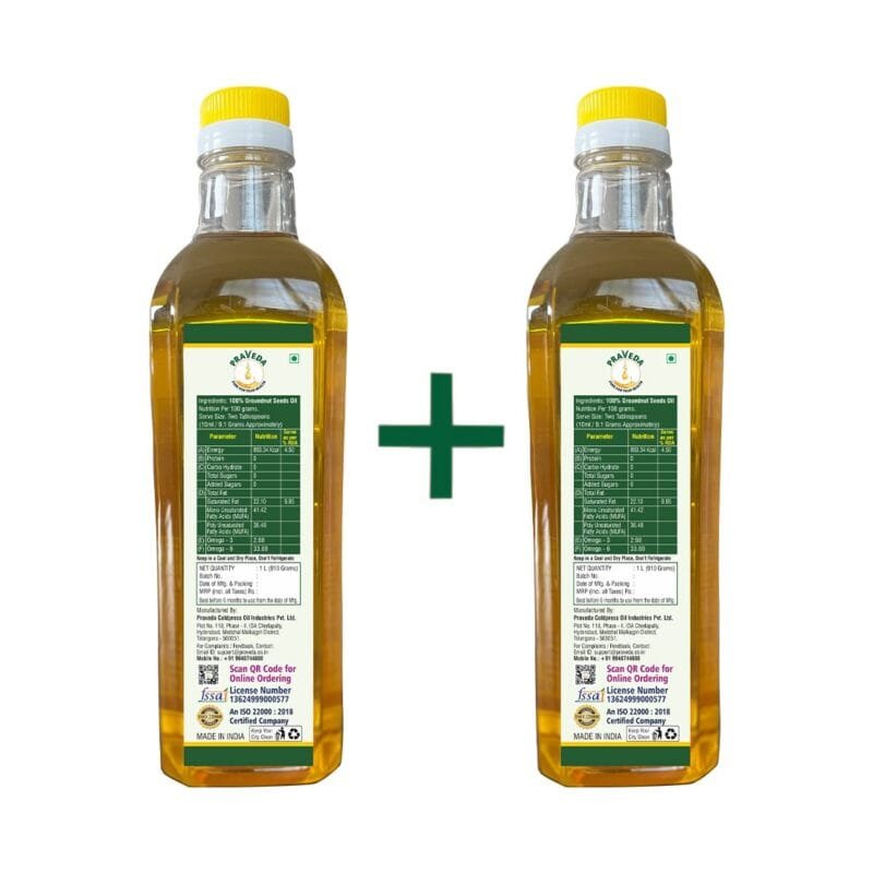 PRAVEDA Coldpress Groundnut Oil - 1+1 Litre (Combo Offer) - Image 4