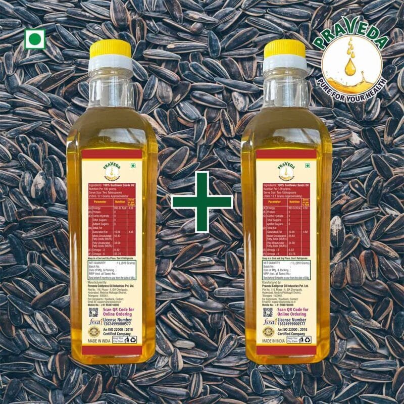 PRAVEDA Coldpress Sunflower Oil - 1+1 Litre (Combo Offer) - Image 3