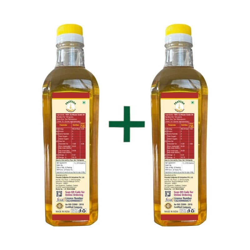 PRAVEDA Coldpress Sunflower Oil - 1+1 Litre (Combo Offer) - Image 4