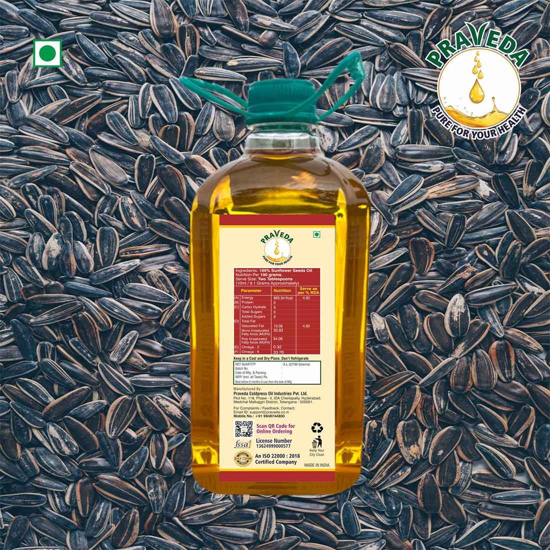 PRAVEDA Coldpress Sunflower Oil - 3Litre - Image 3