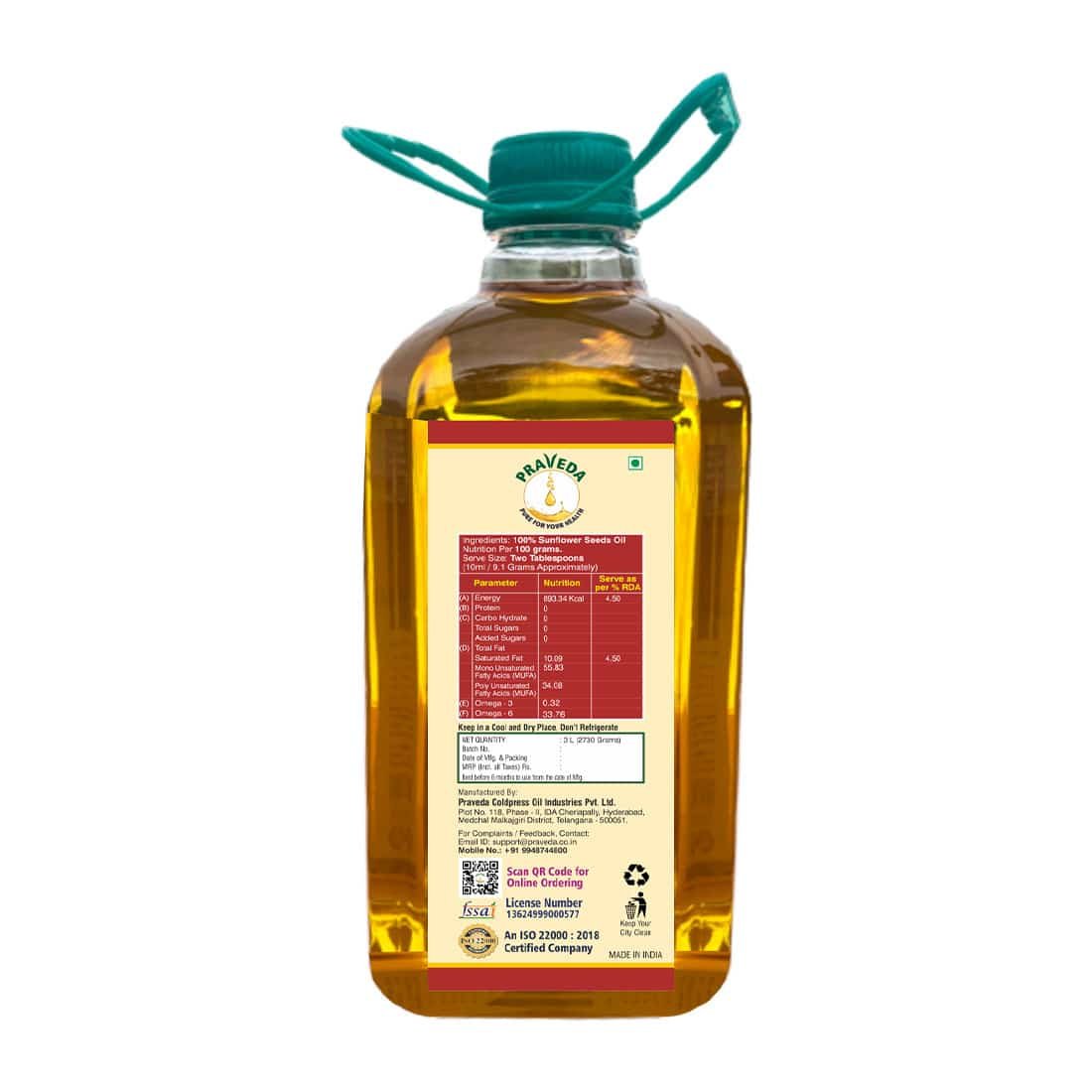 PRAVEDA Coldpress Sunflower Oil - 3Litre - Image 4